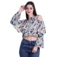 thumbnail image 2 of Moomaya Printed Casual Long Sleeve Tops Women Cold Shoulder Ruffle Sleeves Top, 2 of 4