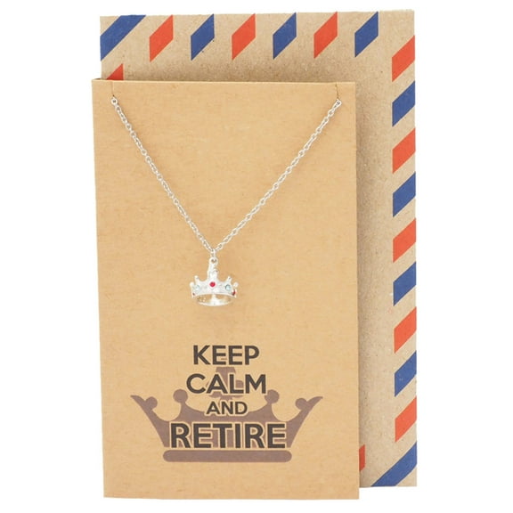 Quan Jewelry Queen's Retirement Gifts, Crown Pendant, Keep Calm and Retire Necklace and Greeting Card