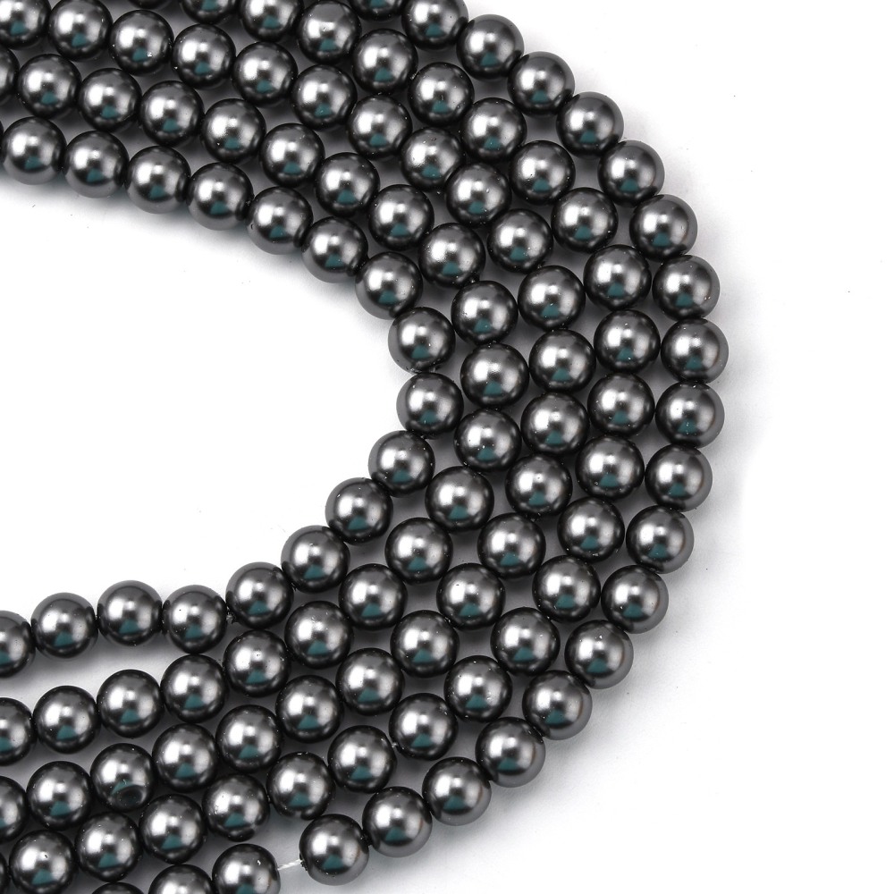 Eco-Friendly Glass Pearl Beads Pearlized Round Dark Gray 8mm Hole: 1.2~1.5mm 52pcs/Strand 16''(40.64cm)