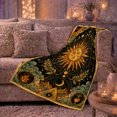 thumbnail image 5 of Black gold sun moon phases Flannel Blanket for bedroom study living room reading nook Home Decor occult night clouds stars laurel vintage art Gift for astrology fans, 5 of 7
