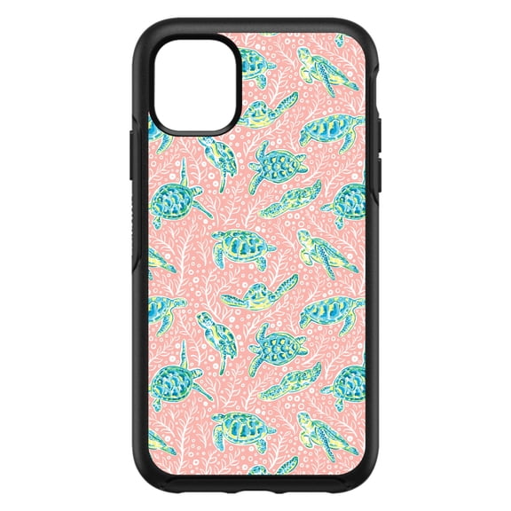 DistinctInk Custom SKIN / DECAL compatible with OtterBox Symmetry for iPhone 11 Pro MAX (6.5" Screen) - Preppy Pattern - Turtles on Pink Background