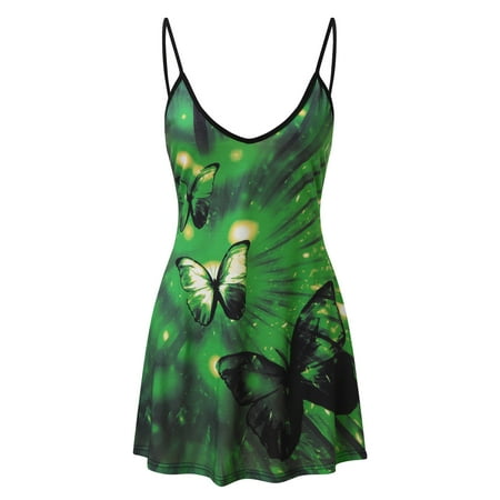 

Maxi Dress for Women Prom Dress New Women Trendy Camisole Dress Butterfly Printed Vest Sleeveless V-neck on Clearance Sundresses for Women Birthday Dresses for Women Sexy Green S