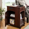 thumbnail image 2 of Powered Traditional End Table With Charging Station - Narrow Side Ports And Outlets For Bedroom Living Room, Red Walnut In Space-saving Design Function, 2 of 6