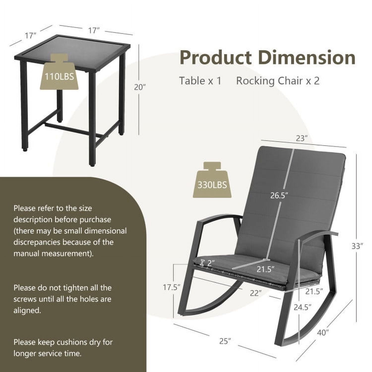 Aimee Lii 3 Pieces Patio Rattan Rocking Furniture Set, Patio Conversation Sets for Backyard and Poolside, Gray Aimee Lii 3 Pieces Patio Rattan Rocking Furniture Set, Patio Conversation Sets for Backyard and Poolside, Gray