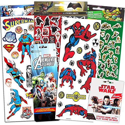 DC and Marvel Super Hero Bundle Superman Batman Spider-Man and a Justice League Sticker Book Multiple