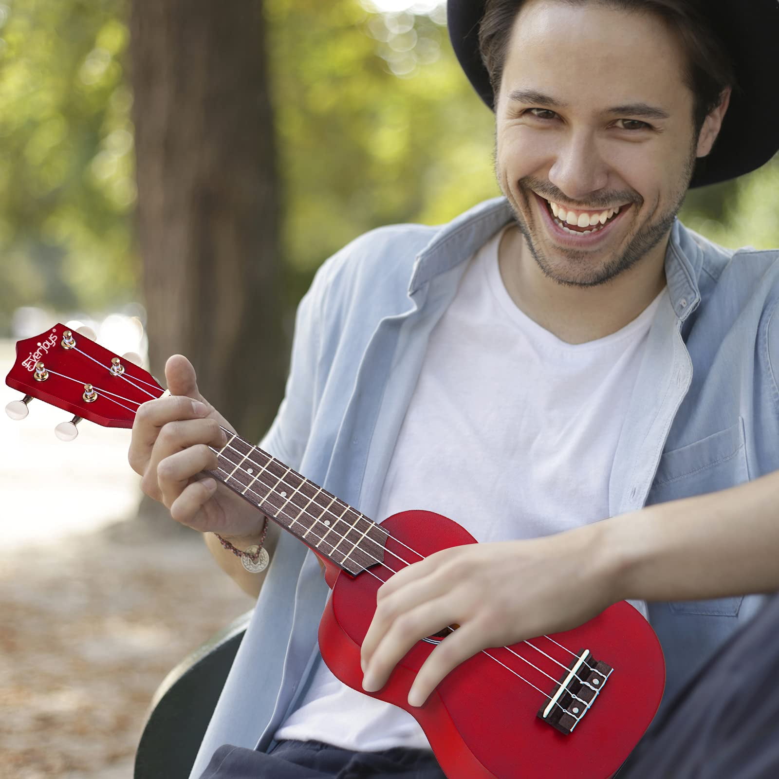 Everjoys 21 inch Soprano Ukulele Starter Kit w/Gig Bag,Rainbow String,Free Online Lesson,Tuner,Pick,Strap,Songbook