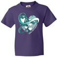thumbnail image 3 of Inktastic Cervical Cancer Awareness Teal and White Ribbon Around Heart Youth T-Shirt, 3 of 5