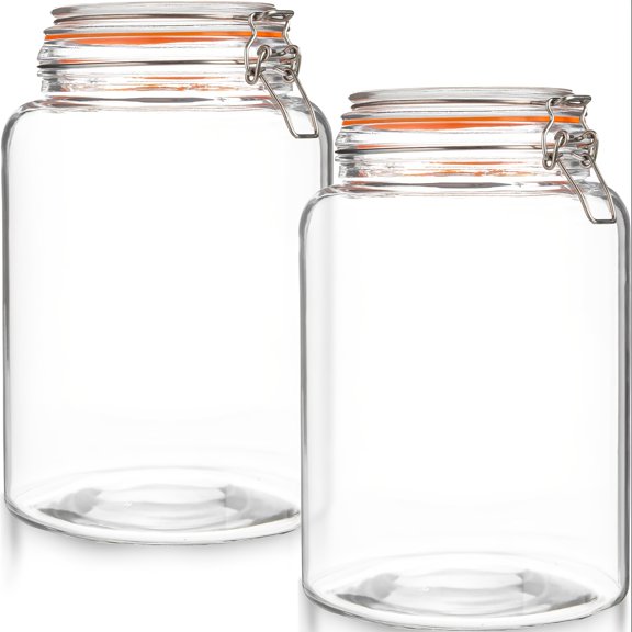 1 Gallon Glass Mason Jar with Hinged Lids, Extra Wide-Mouth Airtight Leakproof Sealed Canning Jars, Pickling Container, Preserving & Flour Storage - Pack of 2