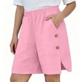 thumbnail image 5 of HBYJLZYG Women's Elastic Waist Shorts with Side Button Details and Large Patch Pockets, Casual Cotton Linen Blend Summer Shorts for Vacation and Daily Wear, 5 of 6