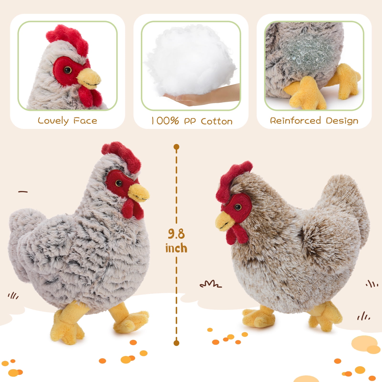 MorisMos 4 Packs Weighted Chicken Stuffed Animals 9.8'' Hen Bulk Plush Toy