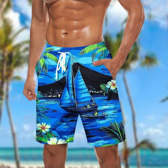 Yaoyar Men Swim Trunks Quick Dry Beach Hawaiian Shorts 9 Inches Inseam Summer Long Board Shorts Bathing Suits with Pockets