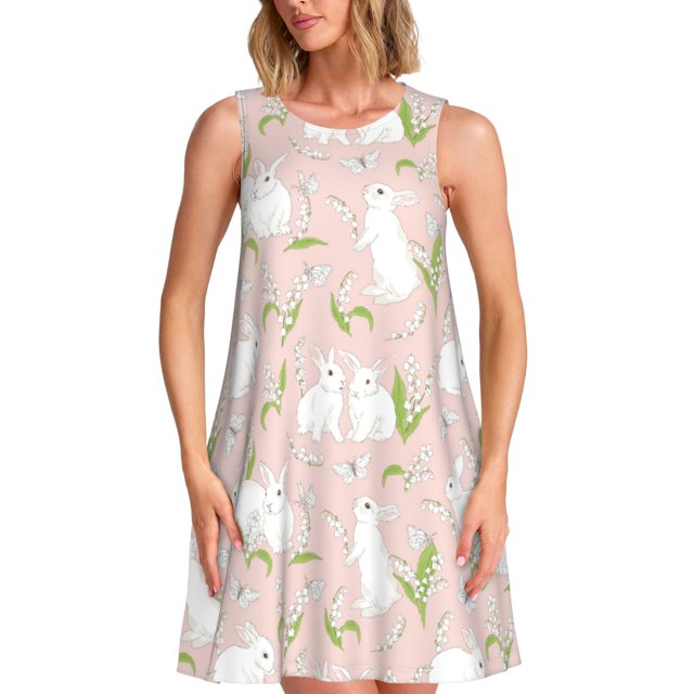Balery Rabbit Vestidos de verano para mujer con estampado: vestido holgado sin mangas, vestido playero informal y cómodo para días calurosos.