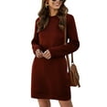 thumbnail image 4 of LUXUR Robes à Capuche pour Femmes Robe Chandail à Col Rond Couleur Unie chandail-Over Manches Longues Bordeaux m, 4 of 5