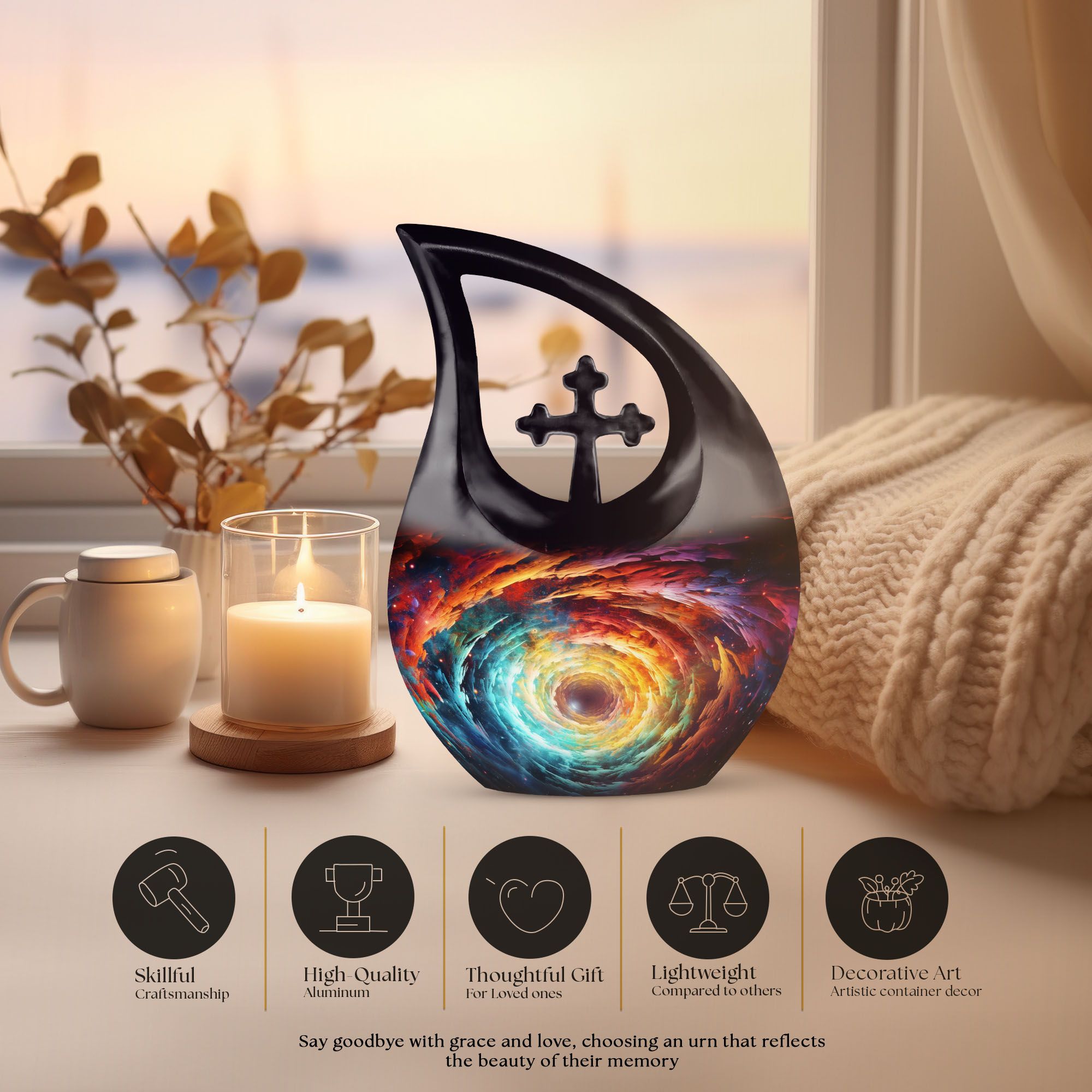 MUKTIVE Large Galaxy Urns for Human Ashes Adult Female & Male - Cremation Urn for Adult Women Ashes - Funeral Memorial - 10 Inch