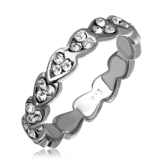 Rhodium Plated Sterling Silver 925 Mini Heart Shaped Eternity Ring White CZ Female Size 9