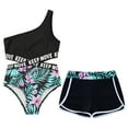 thumbnail image 3 of YONGHS Kids Girls 2 Piece Sport Rash Guard Swimwear One Shoulder Swimsuit Shorts Bathing Suit Lily 10, 3 of 7