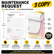 100 Pack Maintenance Request - White - Triplicate