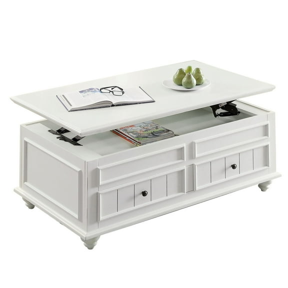 Benjara 48 Inch Coffee Table, Lift Top Function, 2 Drawers, White Poplar Wood