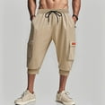 thumbnail image 2 of JUUYY Mens Cargo Shorts Loose Elastic Waist Drawstring Multi Pocket Tapered Leg Capris Pants Casual Summer Outdoor Hiking Sports Shorts Khaki XXL, 2 of 8