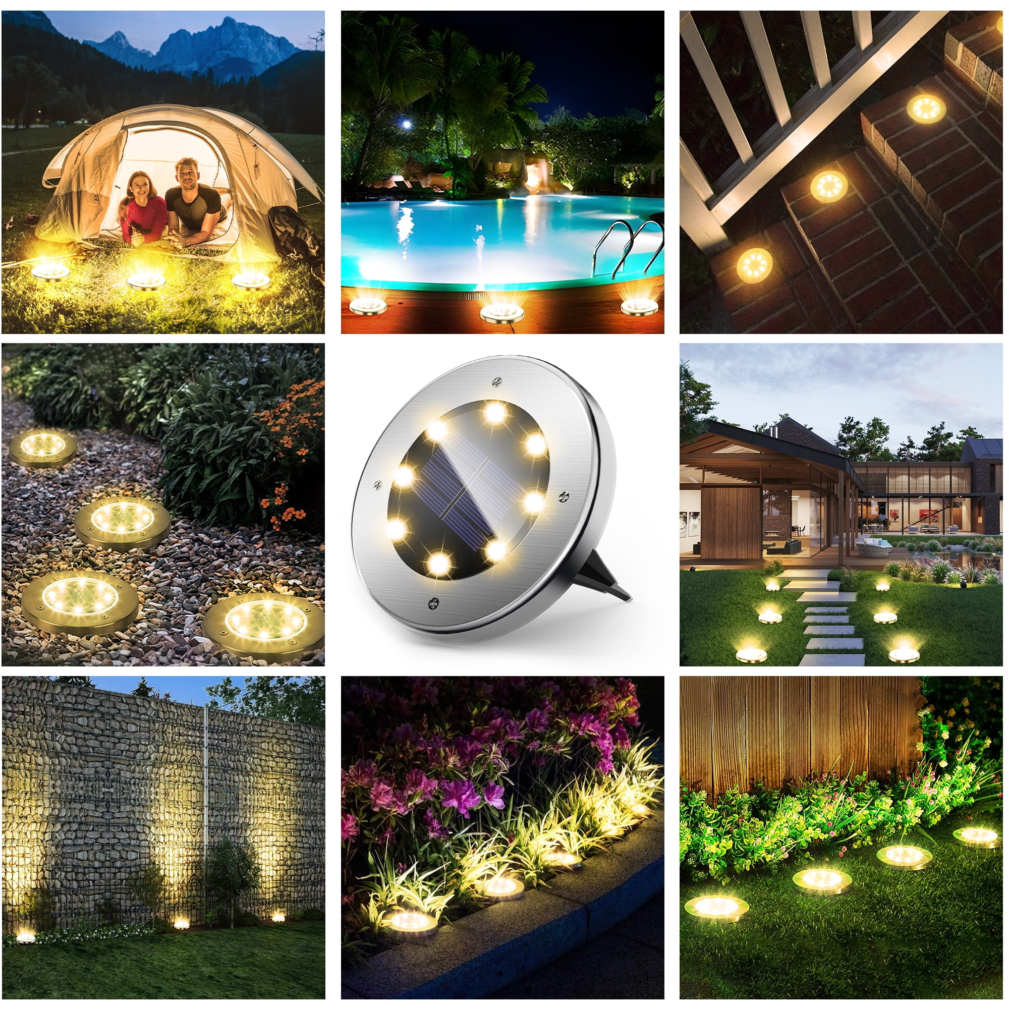 DAYBETTER 12 pack Solar Ground Lights,8 LED Disk Light for Driveway Walkway Pathway Outside Lihgting