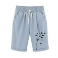 thumbnail image 3 of Today's Sales! lcziwo Womens Summer Vacation Shorts Drawstring Floral Printing Fit Casual Shorts Comfy Lightweight Knee Length Beach Shorts with Pockets Light Blue M, 3 of 4