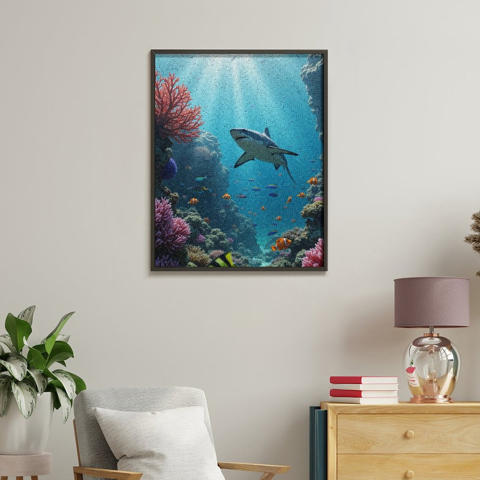 Paint by Numbers Kit for Adults, Underwater Reef Shark Coral Fish Paint by Numbers, Easy Paint by Numbers Kit for Adults Beginner, DIY Adult Paint by Number Kits on Canvas, 12x16in Home Decor