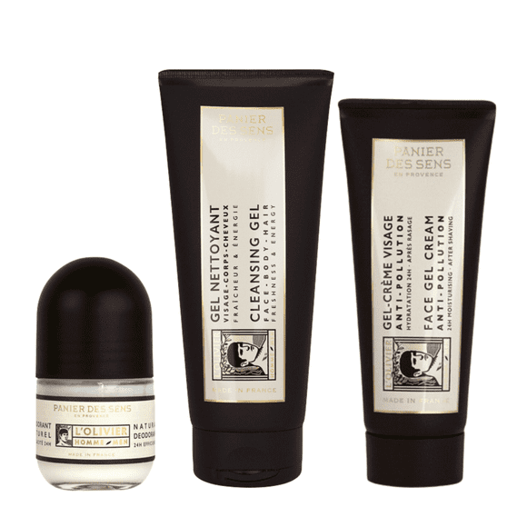 Panier Des Sens L'Olivier Déodorant Naturel, Ensemble de Gel-Crème Nettoyant et Antipollution pour le Visage