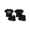 thumbnail image 2 of BemeyourBBs Toddler Baby Boys Summer Clothes Daddy's Mini Outfits Letter Embroidery Waffle Knit Short Sleeve Round Neck T shirt Tops and Shorts Set, 2 of 9
