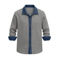 thumbnail image 4 of CLOISE Button down Shirts for Men Long Sleeve Denim Patchwork Big and Tall Blouses Cotton Linen Collared Pullover Tops Casual Work Clothes, 4 of 5