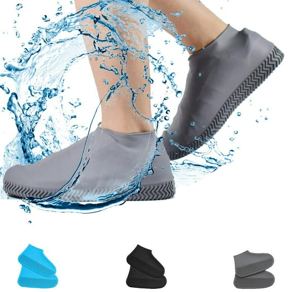 Emlimny Waterproof Shoe Covers, Non-Slip Water Resistant Overshoes Silicone Rubber Rain Shoe Cover Outdoor cycling Protectors apply to Men, Women, Kids (Gray)