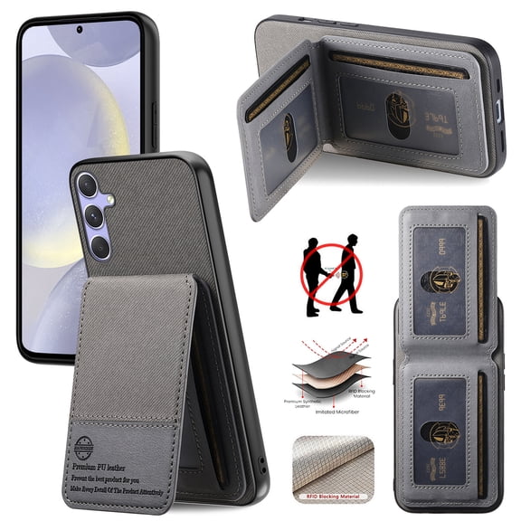 For Samsung Galaxy A32 5G Wallet Phone Case,PC PU Leather TPU Hybrid Design,With Card Slots,Diagonal Fabric Pattern,Back Flip Kickstand,Shockproof Rugged Dropproof Phone Case,Gray