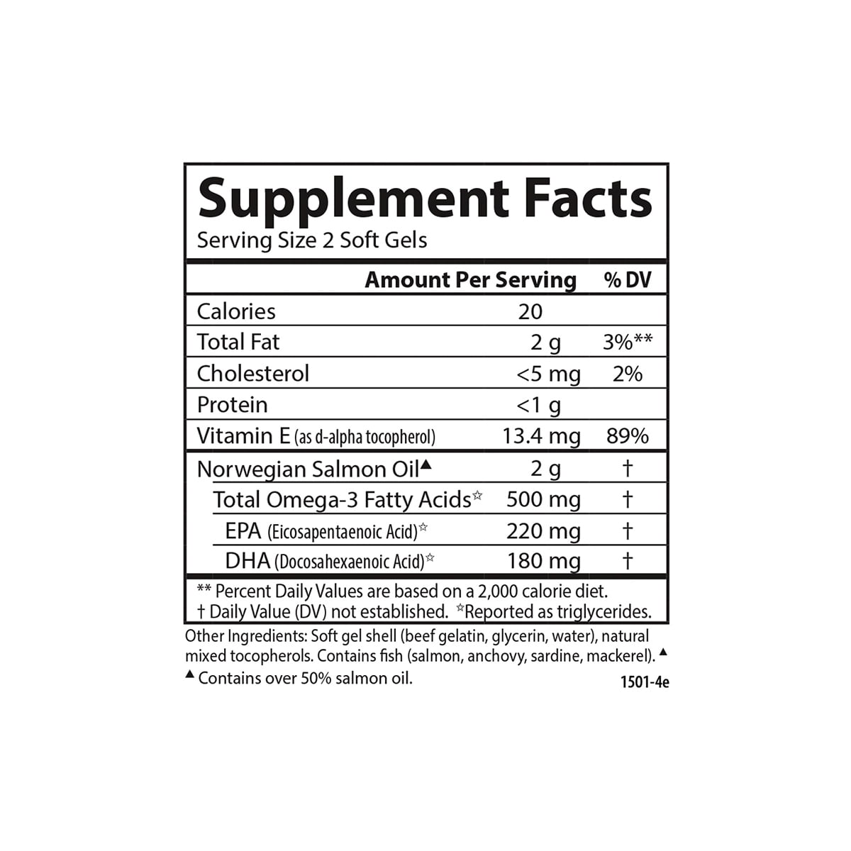 Carlson - Norwegian Salmon Oil, 500 mg Omega-3s, Norwegian, Wild Caught, Sustainably Sourced, 180 Softgels