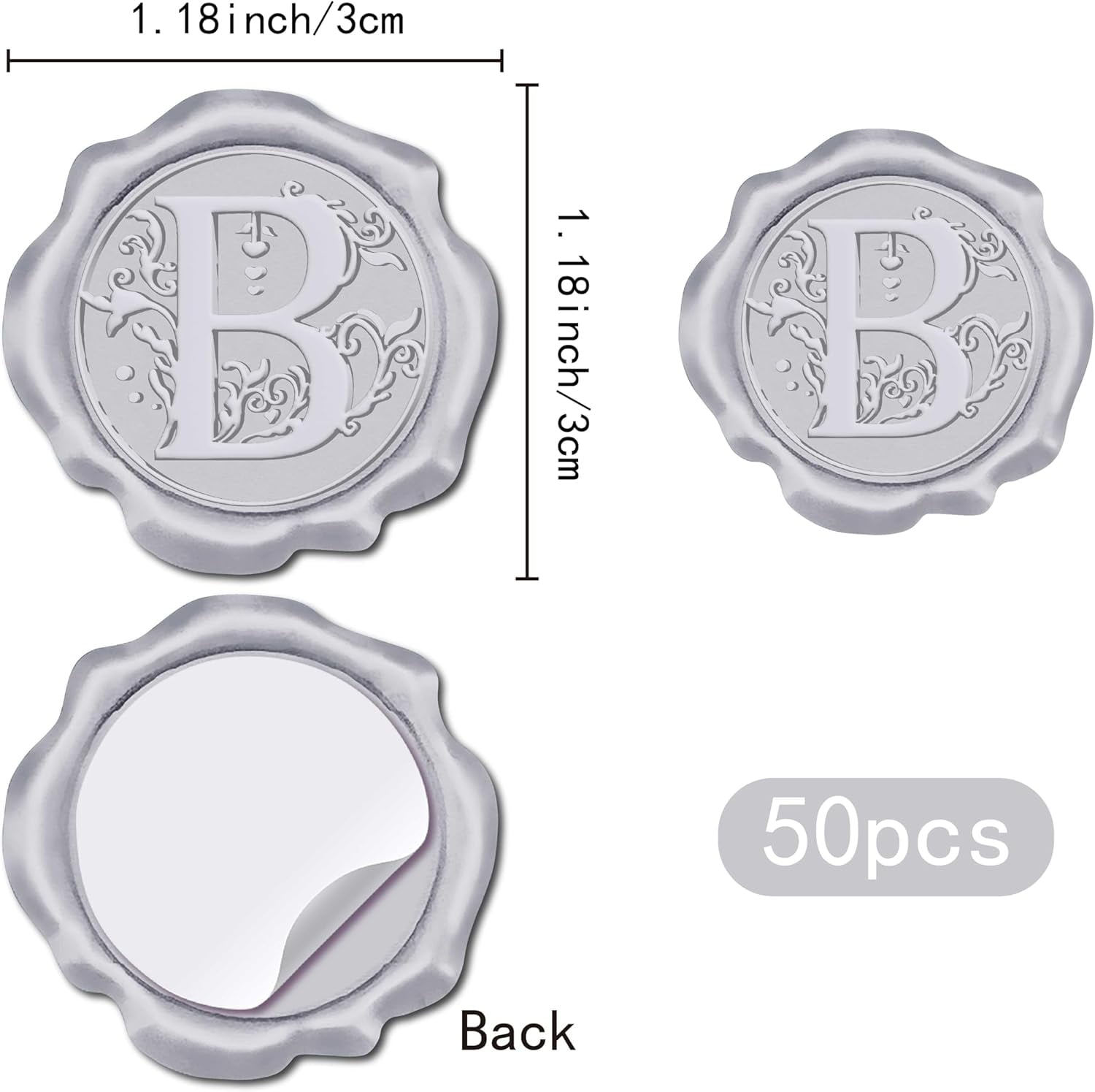 Adhesive Wax Seal Stickers Envelope Seal Decoration For Craft Scrapbook DIY Gift Silver Color Letter K 30mm 100pcs/box