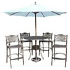 Oakland Living Elite Mississippi Aluminum 7 Piece Bar Height Patio Dining Set with Light Brown Umbrella