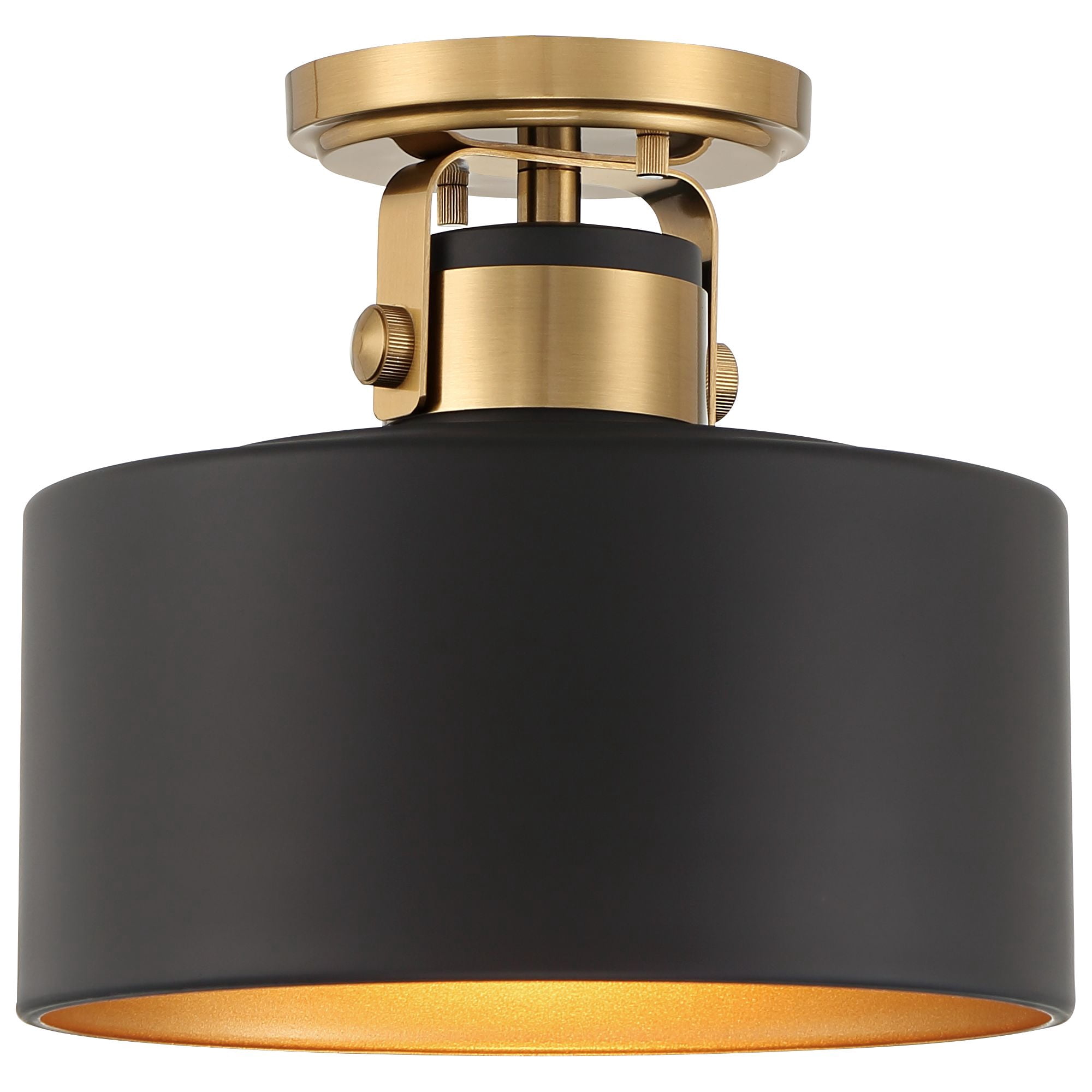 Possini Euro Design Modern Ceiling Light Semi Flush Mount Fixture 10" Wide Soft Gold Metal Black Drum Shade for Bedroom Kitchen