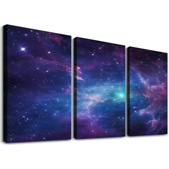JRXY Canvas Wall Art, Framed Canvas Prints Galaxy Stars in Space Universe Celestial Astronomical Planets Painting Pictures Print On Canvas Ready to Hang Wall Decor  12''x16''X3 Panels 12x16x3pcs