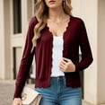 thumbnail image 2 of felwors Women's V Neck Long Sleeve Scalloped Knit Cardigan Lightweight Soft Sweater Wine, M, 2 of 8