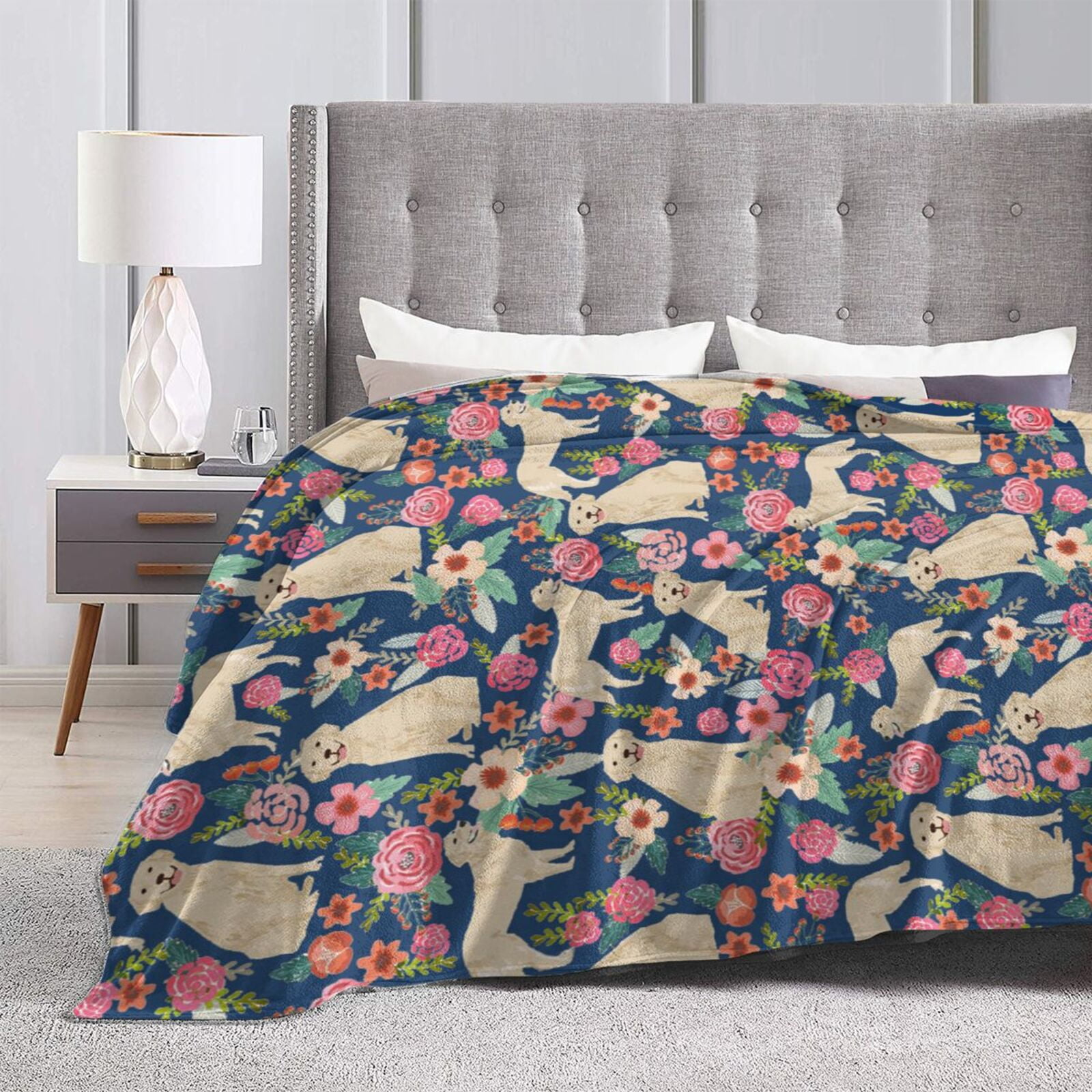 Wijzvio Boxer Dogs Rose Flower Floral Throw Blanket Soft Fuzzy Fleece Blanket For Couch Bed Living Room Decoration 60"X50"