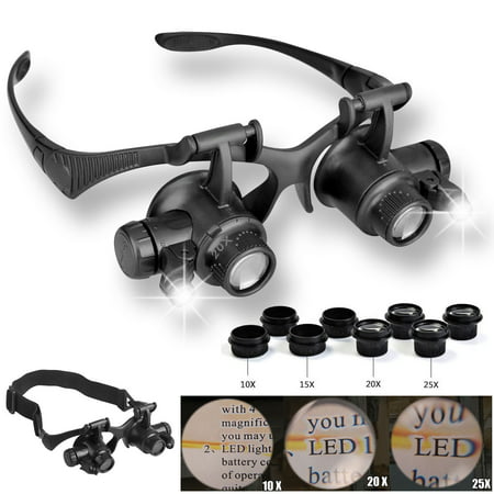 LED Magnifier Double Eye Loupe Glasses Jeweler Watch Repair 10X 15X 20X 25X (Best 10x Jewelers Loupe)