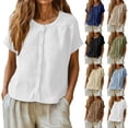 thumbnail image 4 of Kelon Short Sleeve Womens Linen Cotton Tops Vacation Casual Outfits Blouses Dressy Casual Summer Outfits 2026, 4 of 9