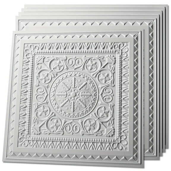 12 Pack 24" X 24" 3D Wall Panels Matte White PVC Ceiling and Wall Panles, Cover 48 Sq.Ft. Suit for Home or Commercial Decor Wall Decor Antique Flower Design