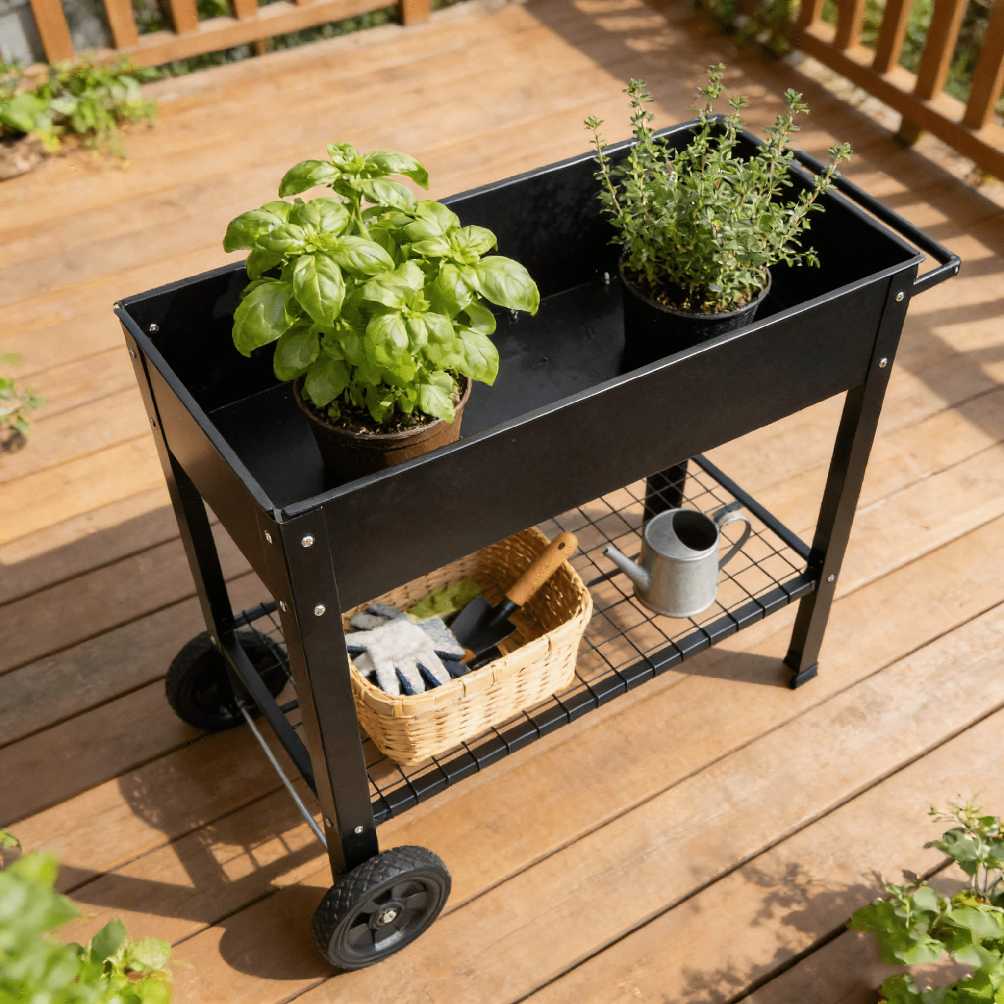 Metal Raised Garden Bed with Legs & Wheels, Elevated Planter Box with Drainage, 200LB Capacity Herb Vegetable Planter for Indoor Outdoor Patio Backyard