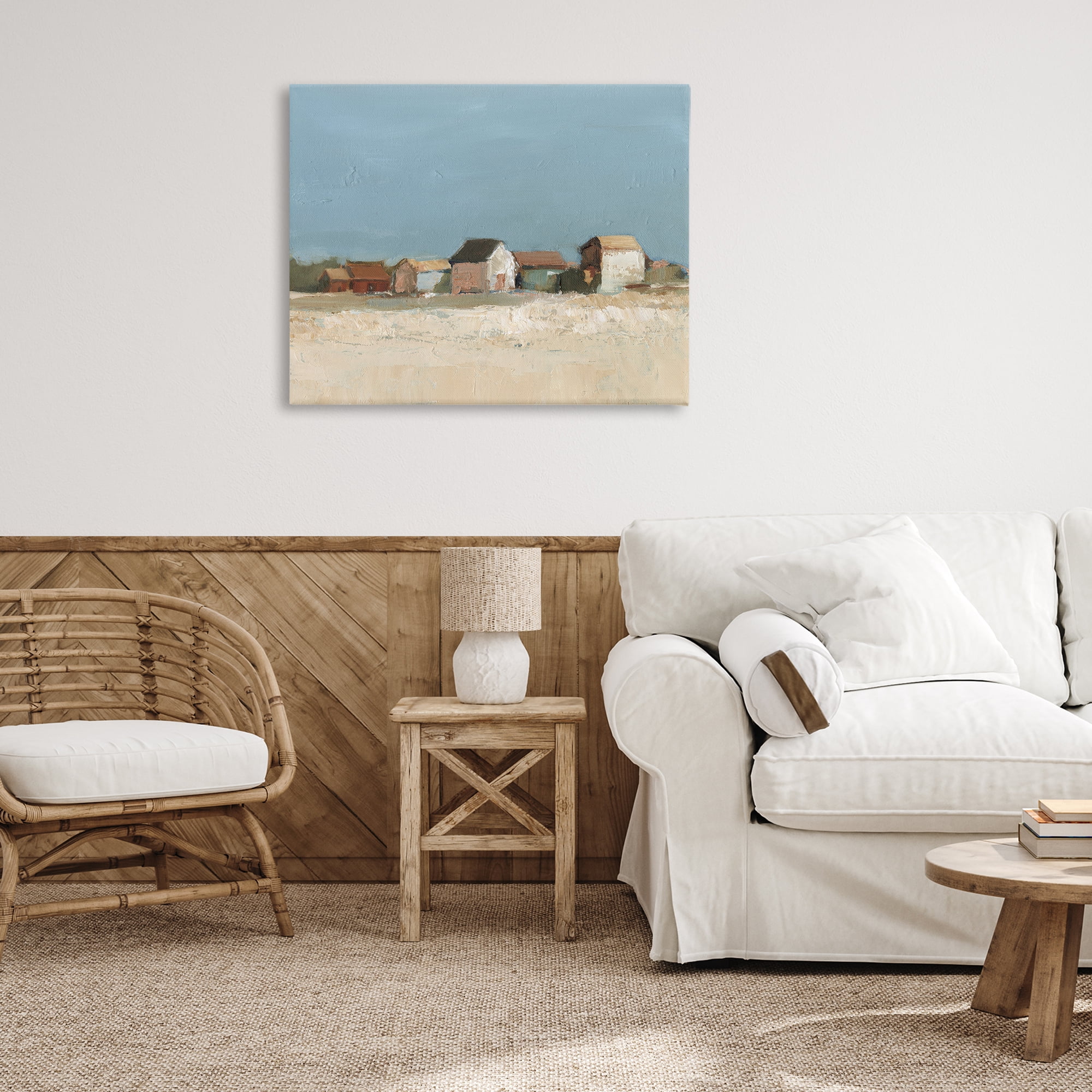 Stupell Industries Neighborhood in Distance Landscape & Nature Painting Wrapped Canvas Art Print Wall Art, 40 x 30