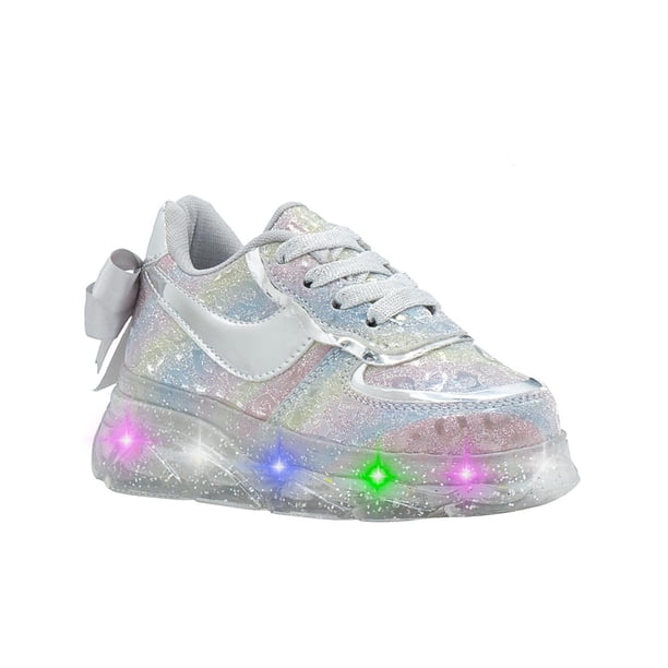 Tenis Luces Para Niña Plateado Con Moño Super Lindos plateado 17.5