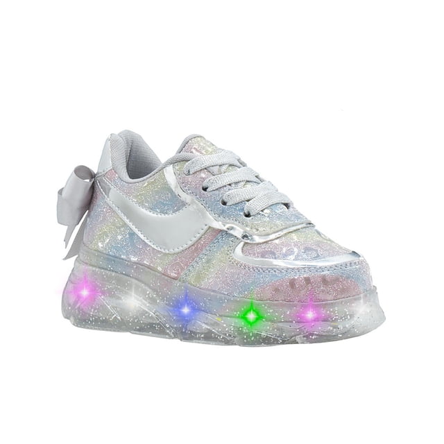Tenis Luces Para Niña Plateado Con Moño Super Lindos plateado 18.5