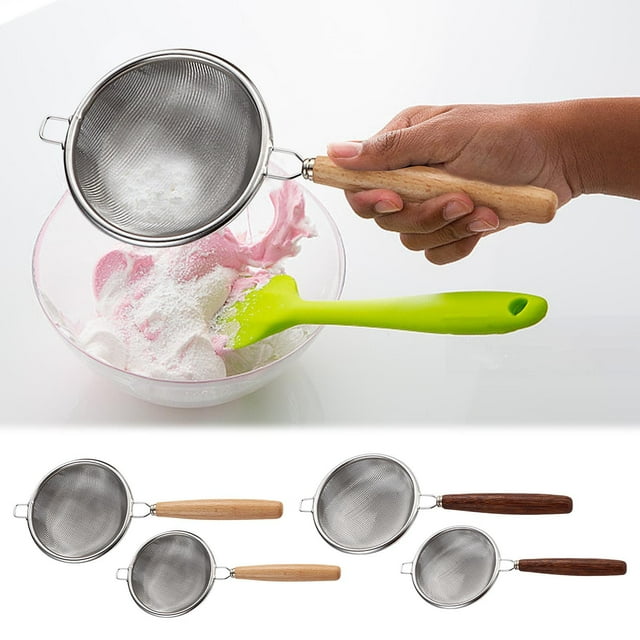 Bowayaoa Stainless Steel Frying Oil Strainer with Wooden Handle, Fine Mesh Filter for Cooking, Kitchen Oil Strainer for Frying Vegetables Meat, Easy Clean Skimmer
