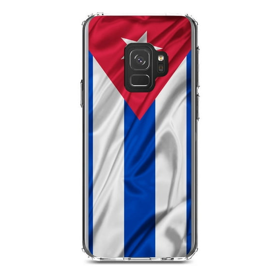 DistinctInk Clear Shockproof Hybrid Case for Samsung Galaxy S9 (5.8" Screen) - TPU Bumper, Acrylic Back, Tempered Glass Screen Protector - Red White Blue Cuban Flag Cuba