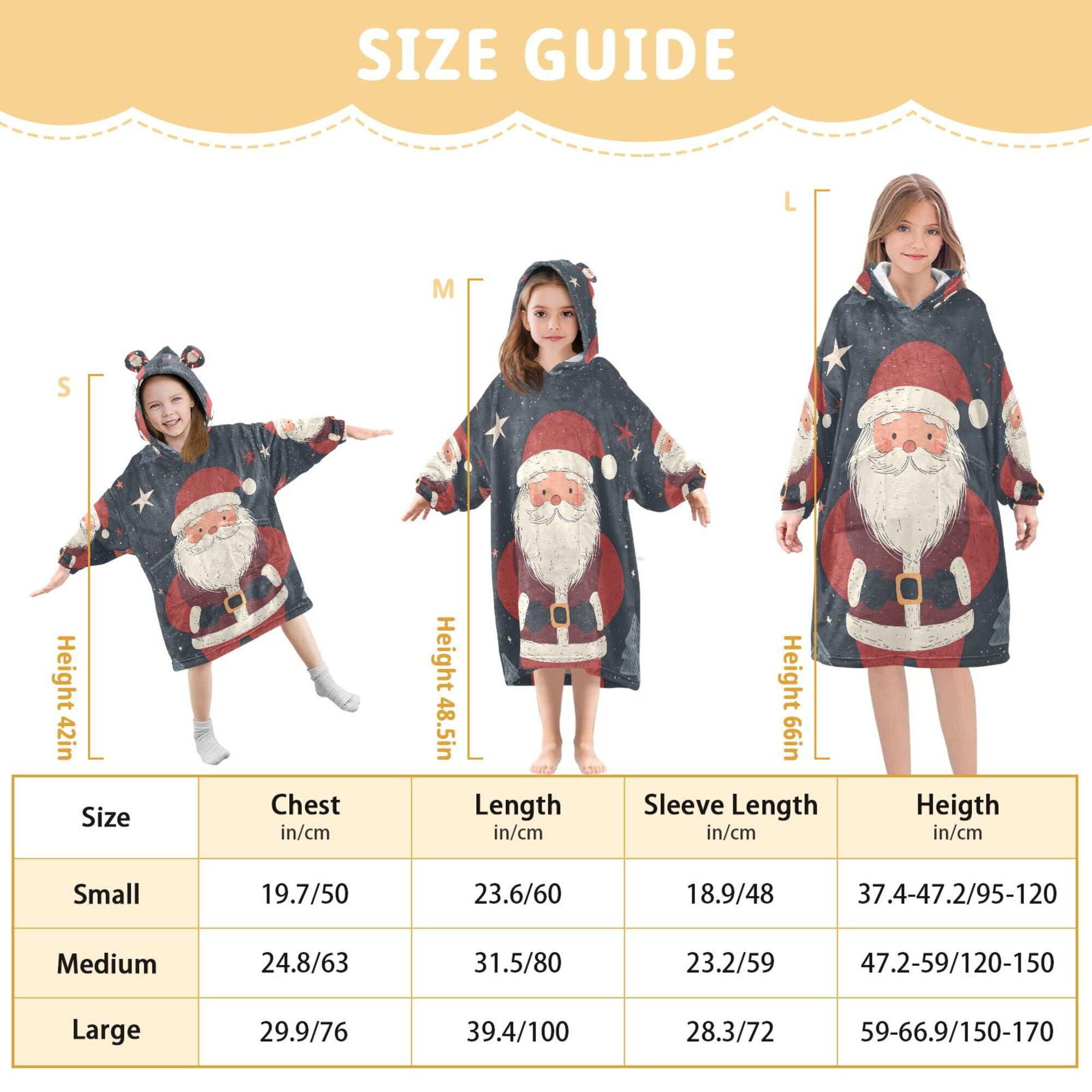 FORMRS Wearable Blanket Hoodie with Sleeves for Kids Cozy Flannel Sweatshirt, Blue Christmas Santa