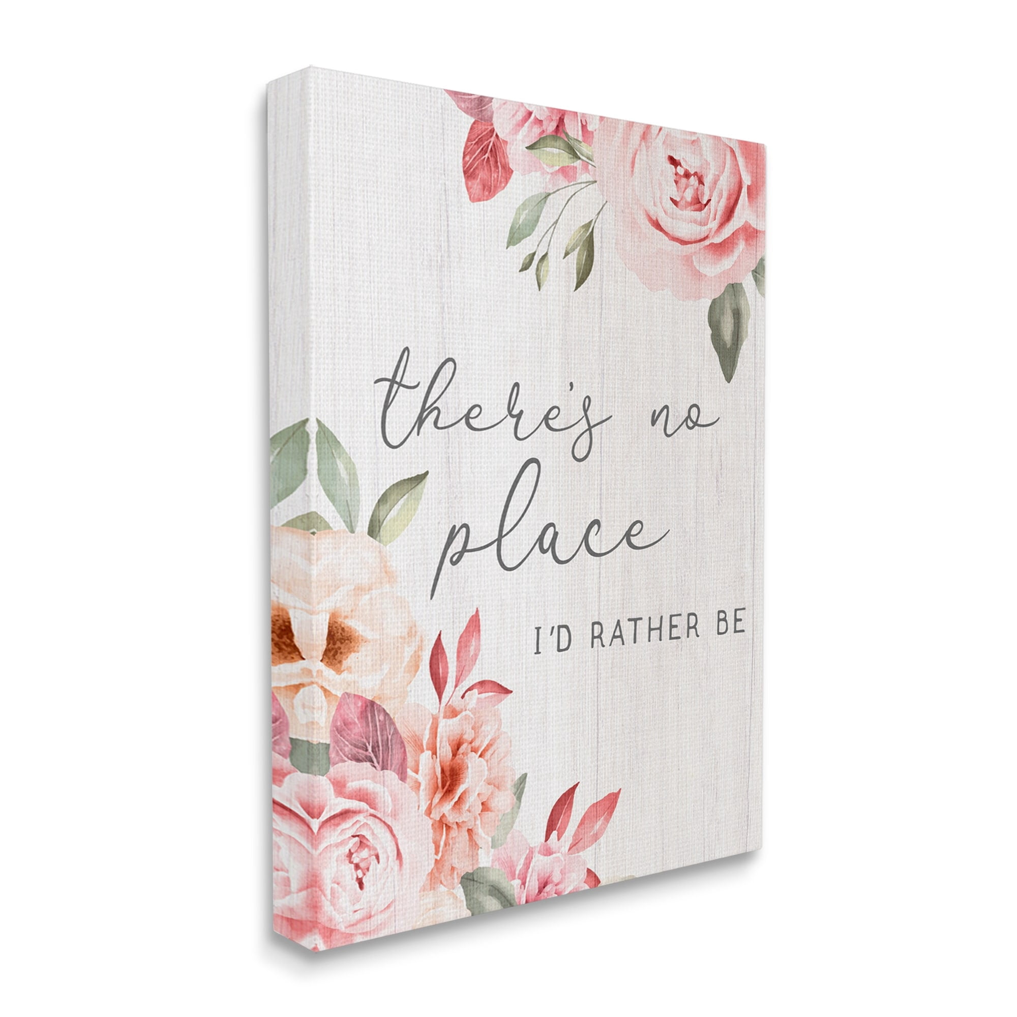 Stupell Industries No Place I'd Rather Be Phrase Pink Cottage Florals Canvas Wall Art, 16 x 20, Design by Lil' Rue