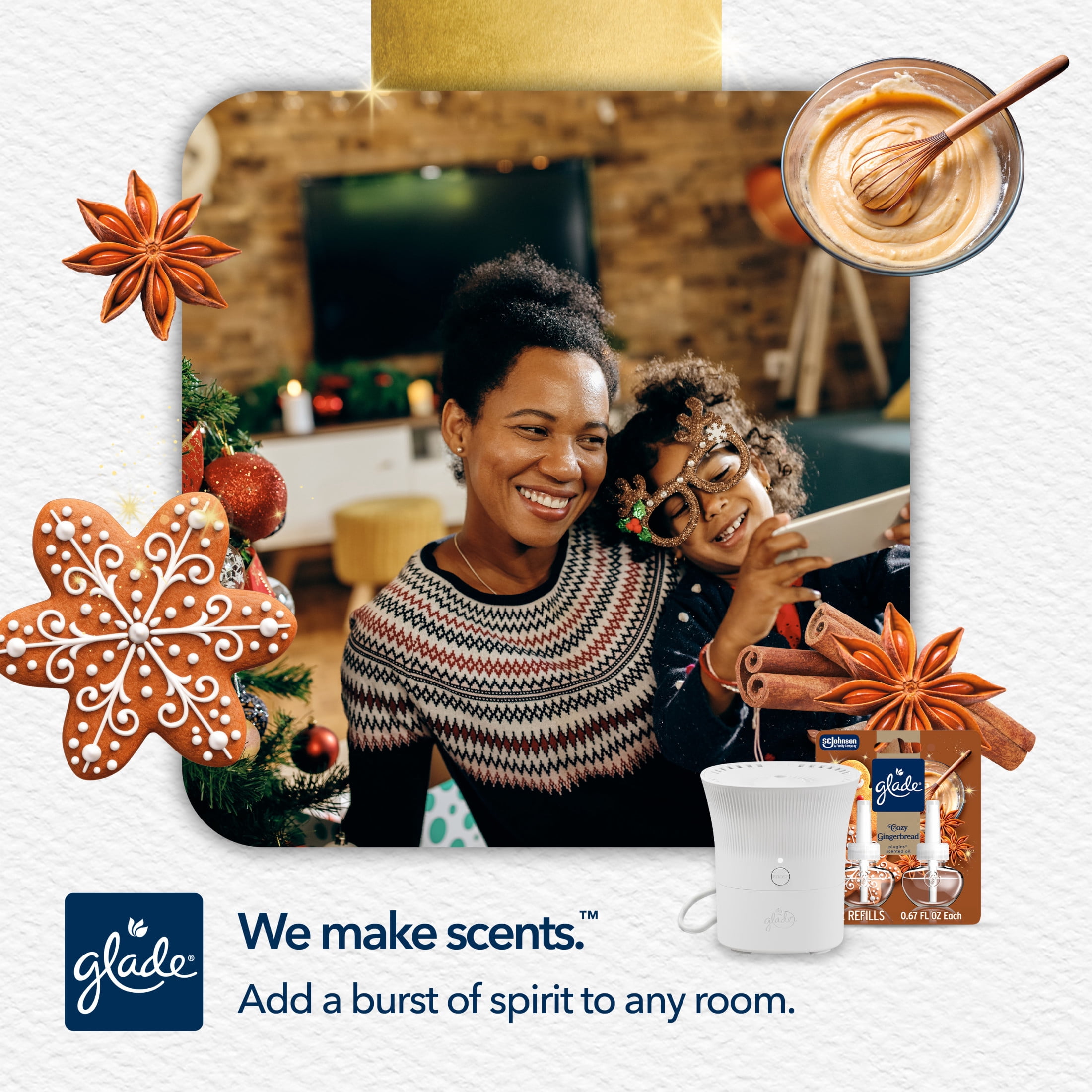 Glade® Scent Flow PlugIns® Air Freshener Starter Kit, Cozy Gingerbread, 1 Device + 1 Refill, 0.67 fl oz